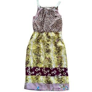 BURNING TORCH ANTHROPOLOGIE GINGER SILK DRESS size 6 leopard floral midi lined